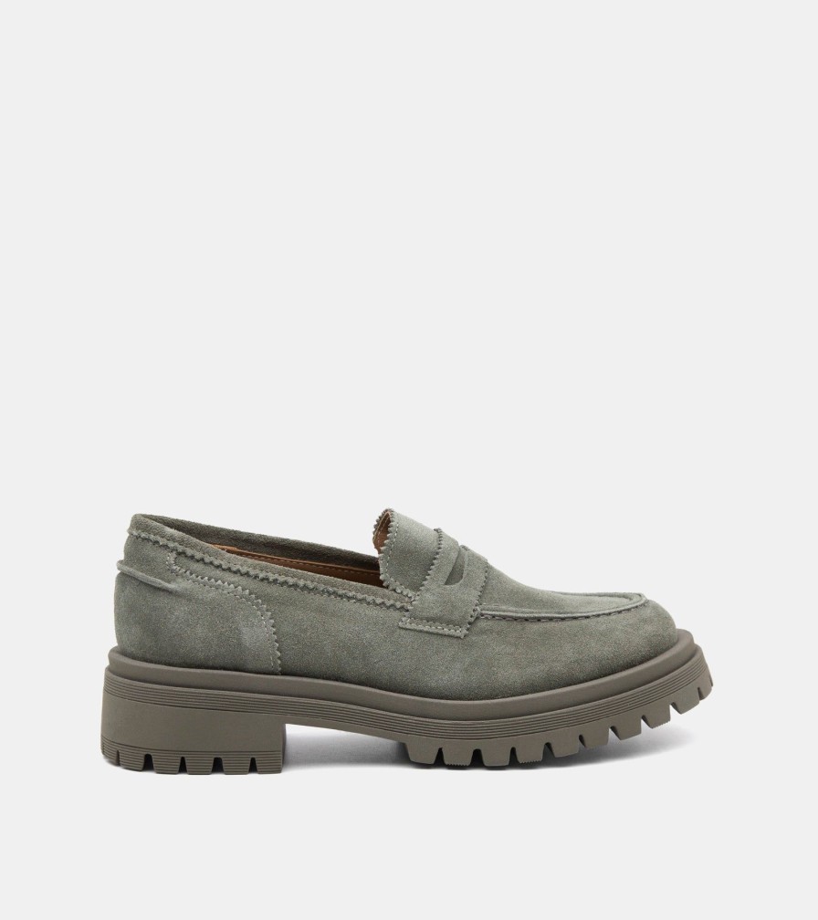 Moccasins CROWN | Green Suede Loafers